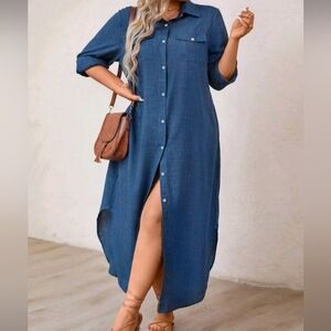 SHEIN Navy Long Sleeve Maxi Dress